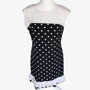 Studio One Sheath Dress Womens 8P Black White Polka Dot‎ Pleated Stretch Casual